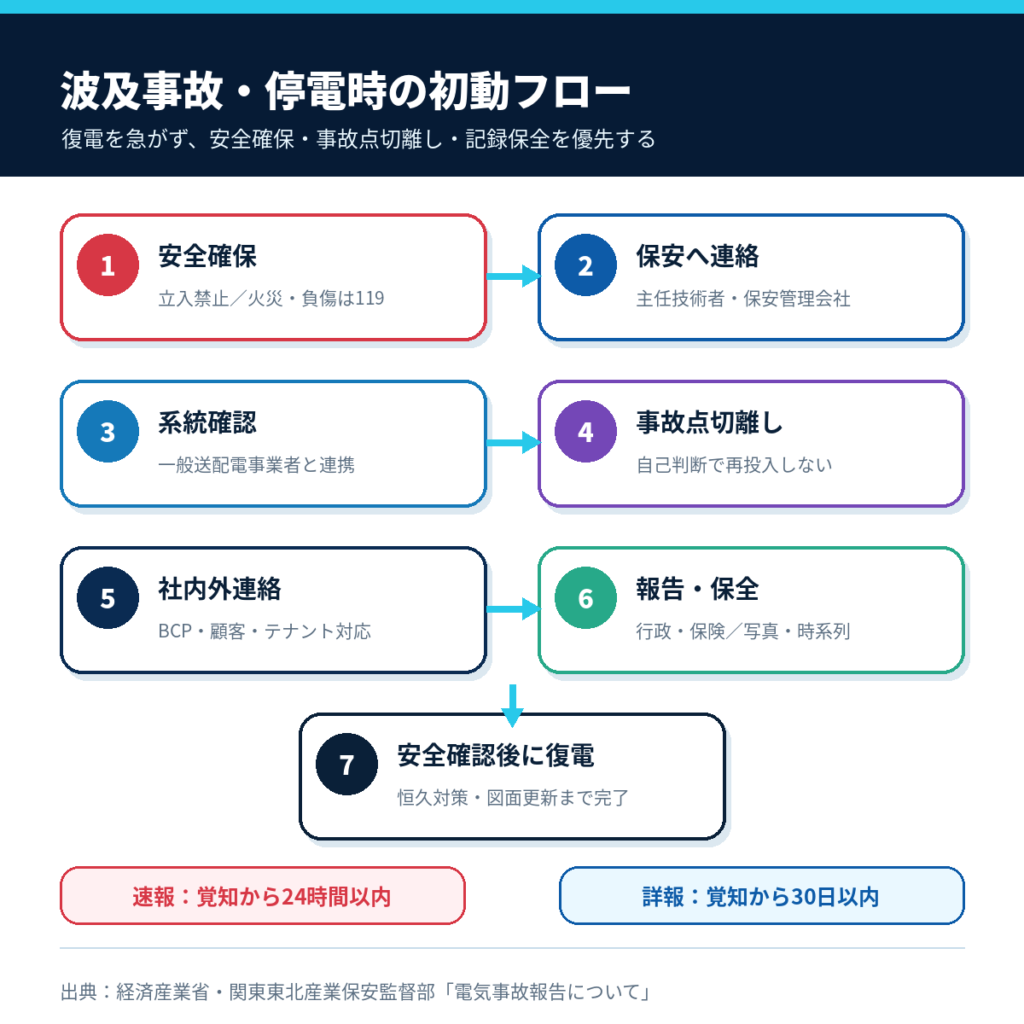 波及事故と停電発生時の安全確保から復電までの7ステップと事故報告期限