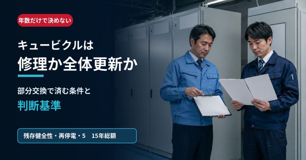 ュービクルを修理するか全体更新するかを残存健全性と長期総額で判断する