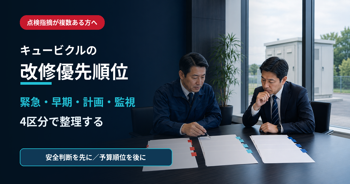 キュービクルの改修優先順位を緊急・早期・計画・監視の4区分で整理する記事のアイキャッチ